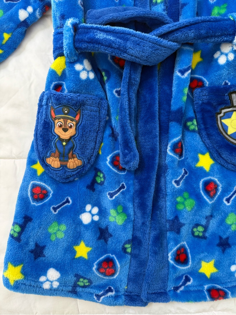 Size 5 Official Paw Patrol Chase Hooded Robe Blue & Red Plush Fleece Cozy Gift
